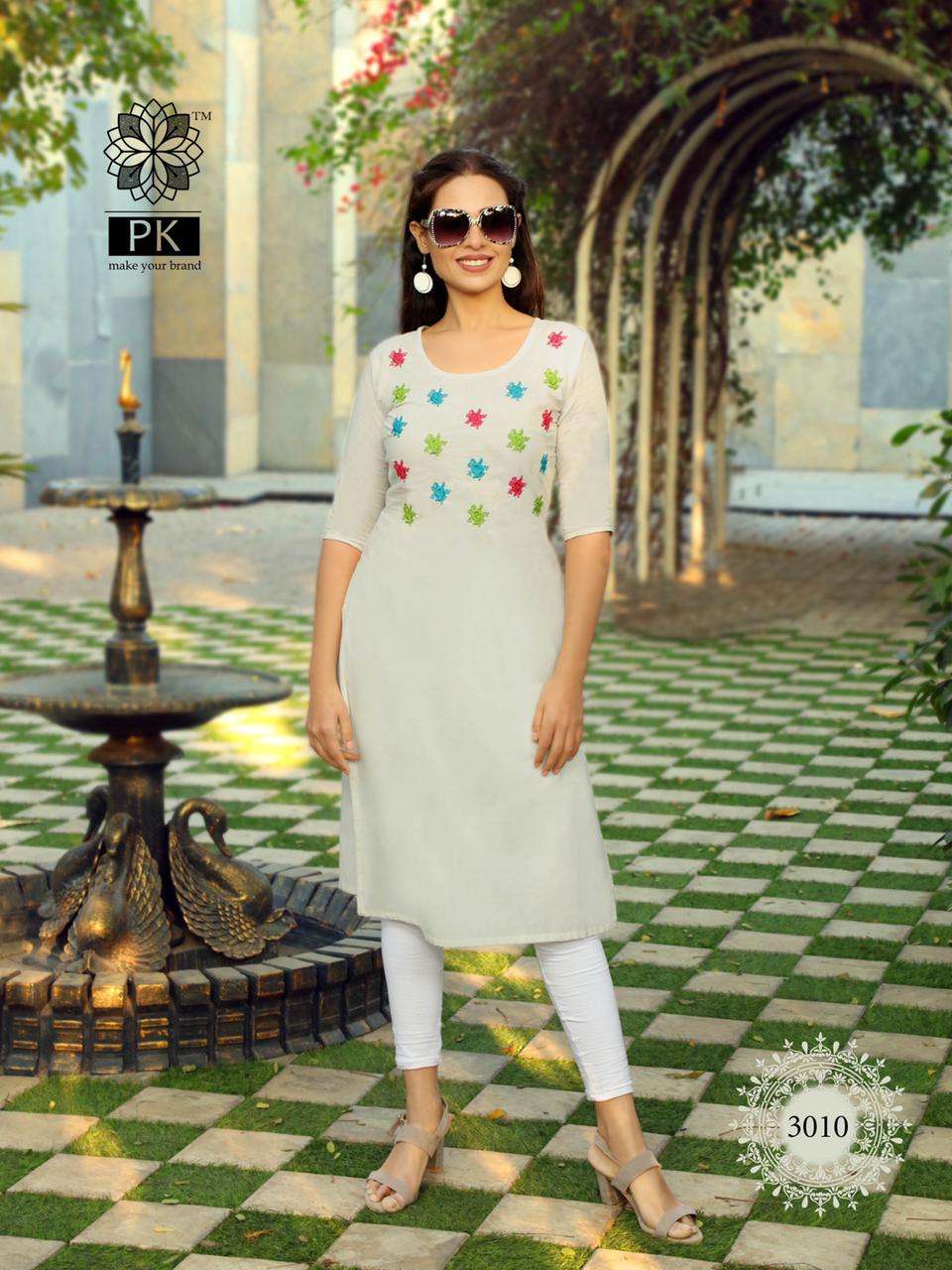 FASHION RAINBOW VOL-3 BY PK 3001 TO 3021 SERIES BEAUTIFUL STYLISH FANCY COLORFUL CASUAL WEAR & ETHNIC WEAR COTTON EMBROIDERED KURTIS AT WHOLESALE PRICE