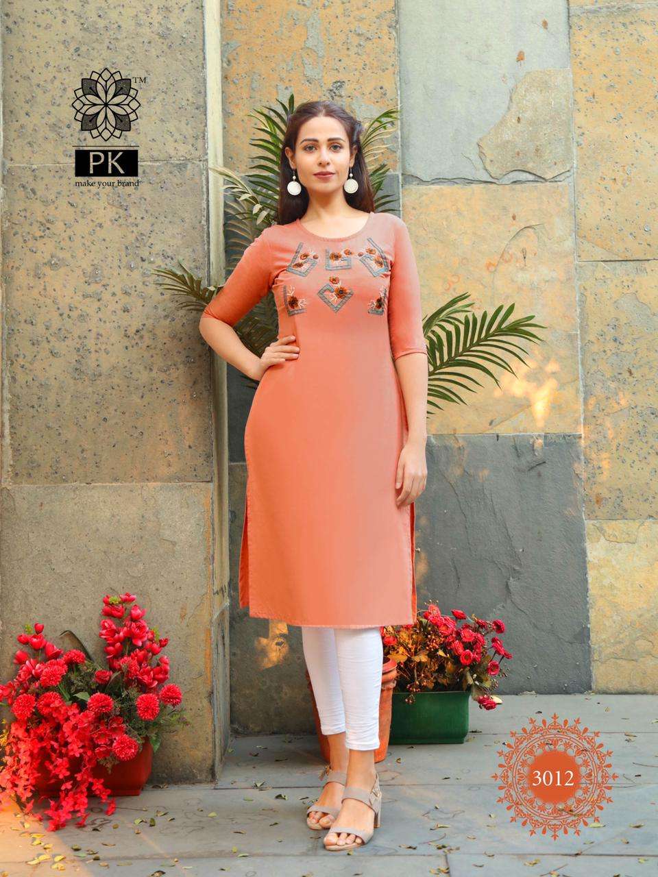 FASHION RAINBOW VOL-3 BY PK 3001 TO 3021 SERIES BEAUTIFUL STYLISH FANCY COLORFUL CASUAL WEAR & ETHNIC WEAR COTTON EMBROIDERED KURTIS AT WHOLESALE PRICE