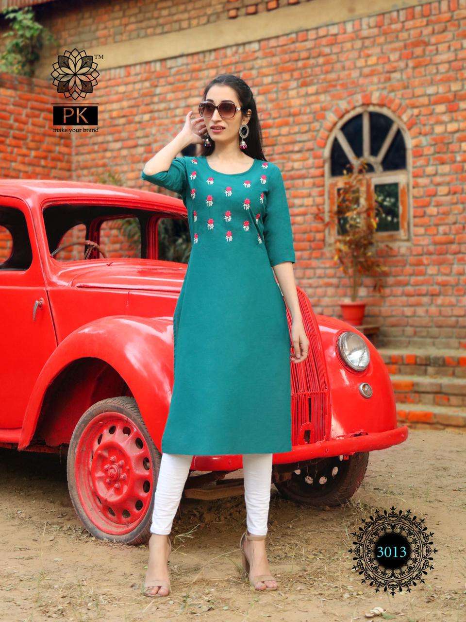 FASHION RAINBOW VOL-3 BY PK 3001 TO 3021 SERIES BEAUTIFUL STYLISH FANCY COLORFUL CASUAL WEAR & ETHNIC WEAR COTTON EMBROIDERED KURTIS AT WHOLESALE PRICE