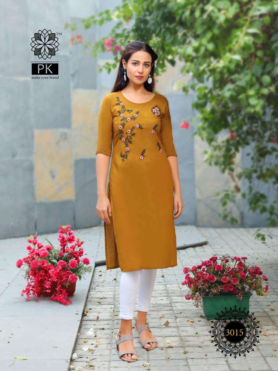 FASHION RAINBOW VOL-3 BY PK 3001 TO 3021 SERIES BEAUTIFUL STYLISH FANCY COLORFUL CASUAL WEAR & ETHNIC WEAR COTTON EMBROIDERED KURTIS AT WHOLESALE PRICE