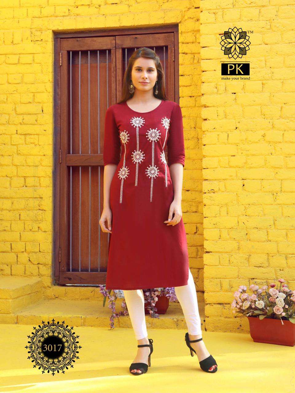 FASHION RAINBOW VOL-3 BY PK 3001 TO 3021 SERIES BEAUTIFUL STYLISH FANCY COLORFUL CASUAL WEAR & ETHNIC WEAR COTTON EMBROIDERED KURTIS AT WHOLESALE PRICE