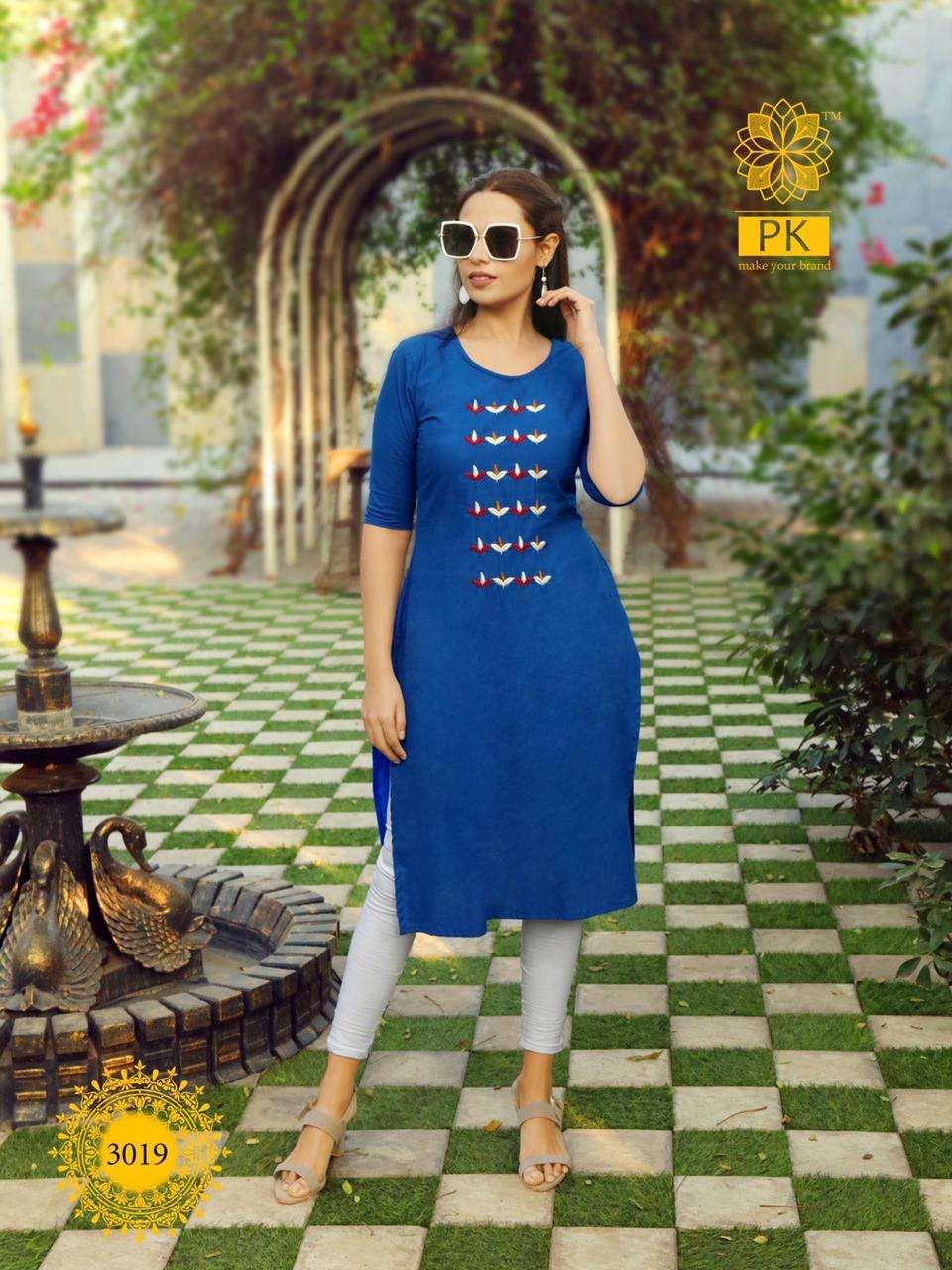 FASHION RAINBOW VOL-3 BY PK 3001 TO 3021 SERIES BEAUTIFUL STYLISH FANCY COLORFUL CASUAL WEAR & ETHNIC WEAR COTTON EMBROIDERED KURTIS AT WHOLESALE PRICE