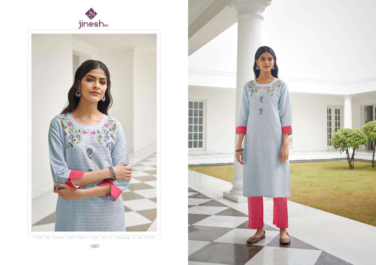 WILSON BY JINESH NX 1001 TO 1006 SERIES DESIGNER STYLISH FANCY COLORFUL BEAUTIFUL PARTY WEAR & ETHNIC WEAR COLLECTION COTTON STRIP KURTIS WITH BOTTOM AT WHOLESALE PRICE