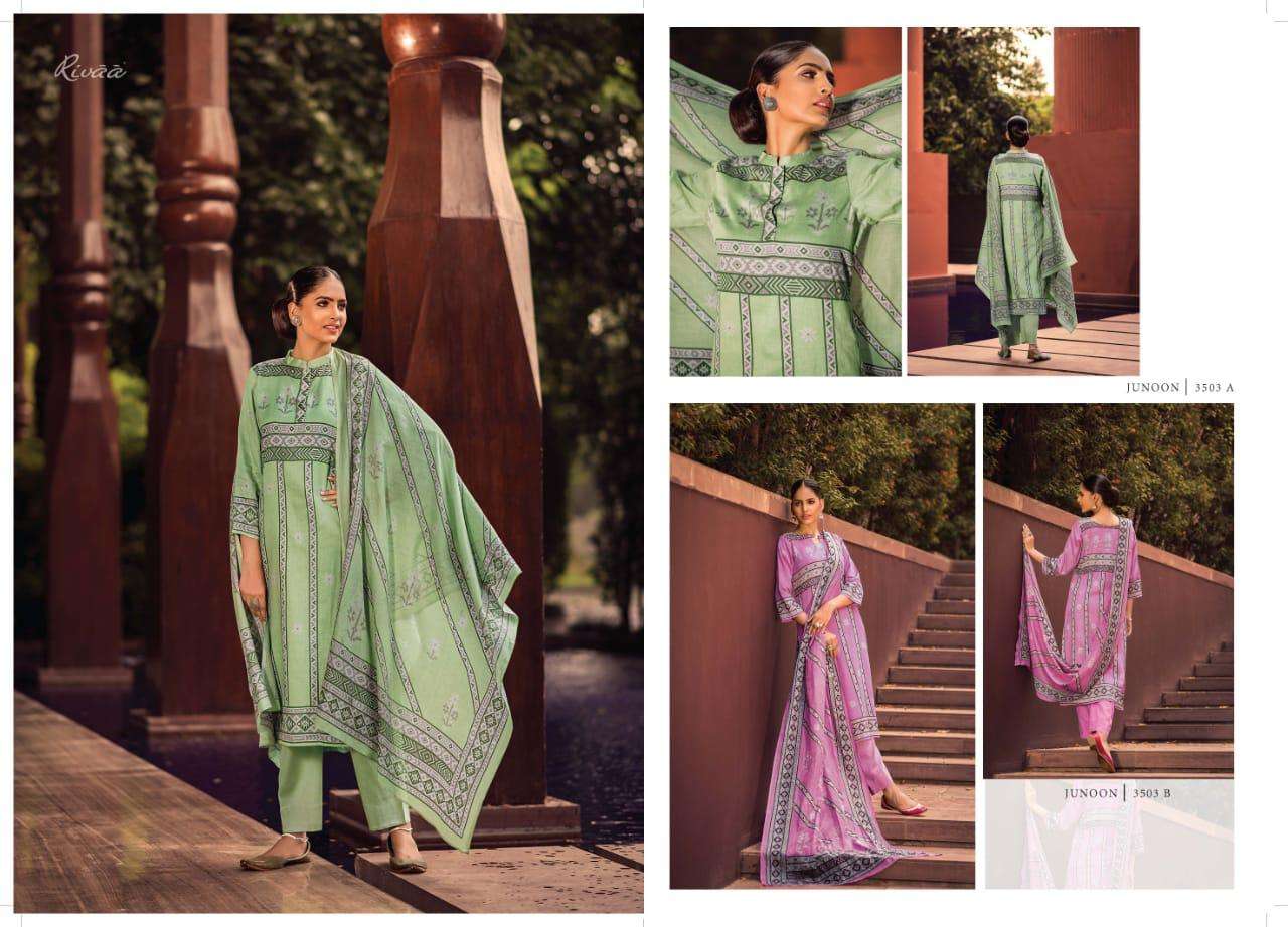 JUNOON BY RIVAA 3501-A TO 3505-B SERIES BEAUTIFUL SUITS COLORFUL STYLISH FANCY CASUAL WEAR & ETHNIC WEAR GLACE COTTON PRINT DRESSES AT WHOLESALE PRICE