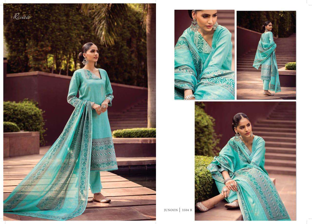 JUNOON BY RIVAA 3501-A TO 3505-B SERIES BEAUTIFUL SUITS COLORFUL STYLISH FANCY CASUAL WEAR & ETHNIC WEAR GLACE COTTON PRINT DRESSES AT WHOLESALE PRICE
