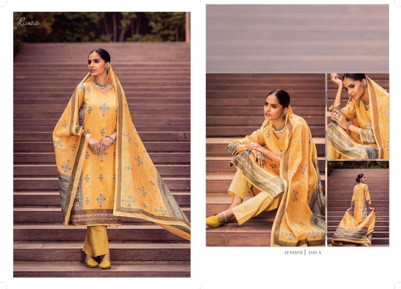 JUNOON BY RIVAA 3501-A TO 3505-B SERIES BEAUTIFUL SUITS COLORFUL STYLISH FANCY CASUAL WEAR & ETHNIC WEAR GLACE COTTON PRINT DRESSES AT WHOLESALE PRICE