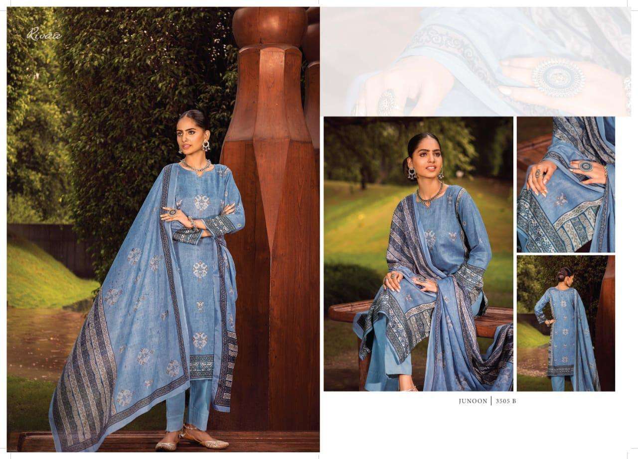 JUNOON BY RIVAA 3501-A TO 3505-B SERIES BEAUTIFUL SUITS COLORFUL STYLISH FANCY CASUAL WEAR & ETHNIC WEAR GLACE COTTON PRINT DRESSES AT WHOLESALE PRICE