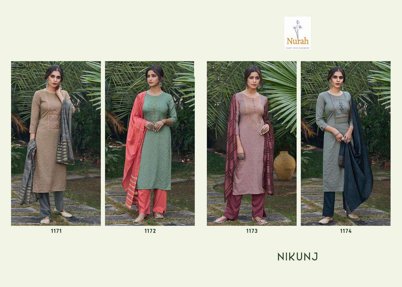 NIKUNJ BY NURAH 1171 TO 1174 SERIES BEAUTIFUL SUITS COLORFUL STYLISH FANCY CASUAL WEAR & ETHNIC WEAR CHINNON SILK DRESSES AT WHOLESALE PRICE