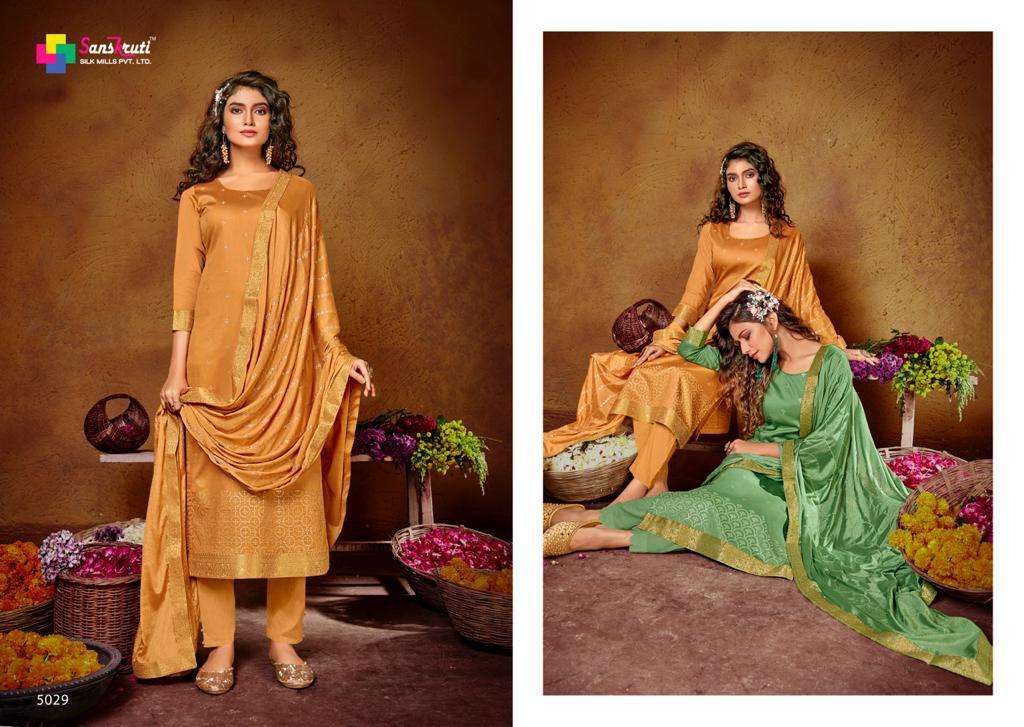 KHUSHNUMA BY SANSKRUTI SILK MILLS 5024 TO 5029 SERIES BEAUTIFUL SUITS COLORFUL STYLISH FANCY CASUAL WEAR & ETHNIC WEAR PURE JAM SILK WORK DRESSES AT WHOLESALE PRICE