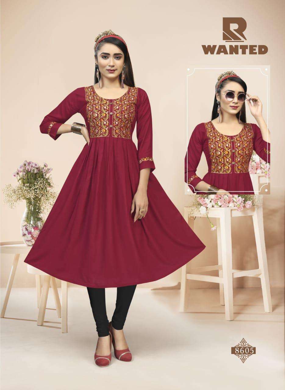 WANTED BY RAASHI 8601 TO 8608 SERIES DESIGNER STYLISH FANCY COLORFUL BEAUTIFUL PARTY WEAR & ETHNIC WEAR COLLECTION HEAVY RAYON SLUB KURTIS AT WHOLESALE PRICE