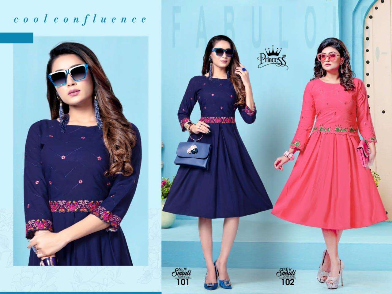 SMRUTI BY PRINCESS 101 TO 111 SERIES DESIGNER STYLISH FANCY COLORFUL BEAUTIFUL PARTY WEAR & ETHNIC WEAR COLLECTION RAYON PLAIN KURTIS AT WHOLESALE PRICE