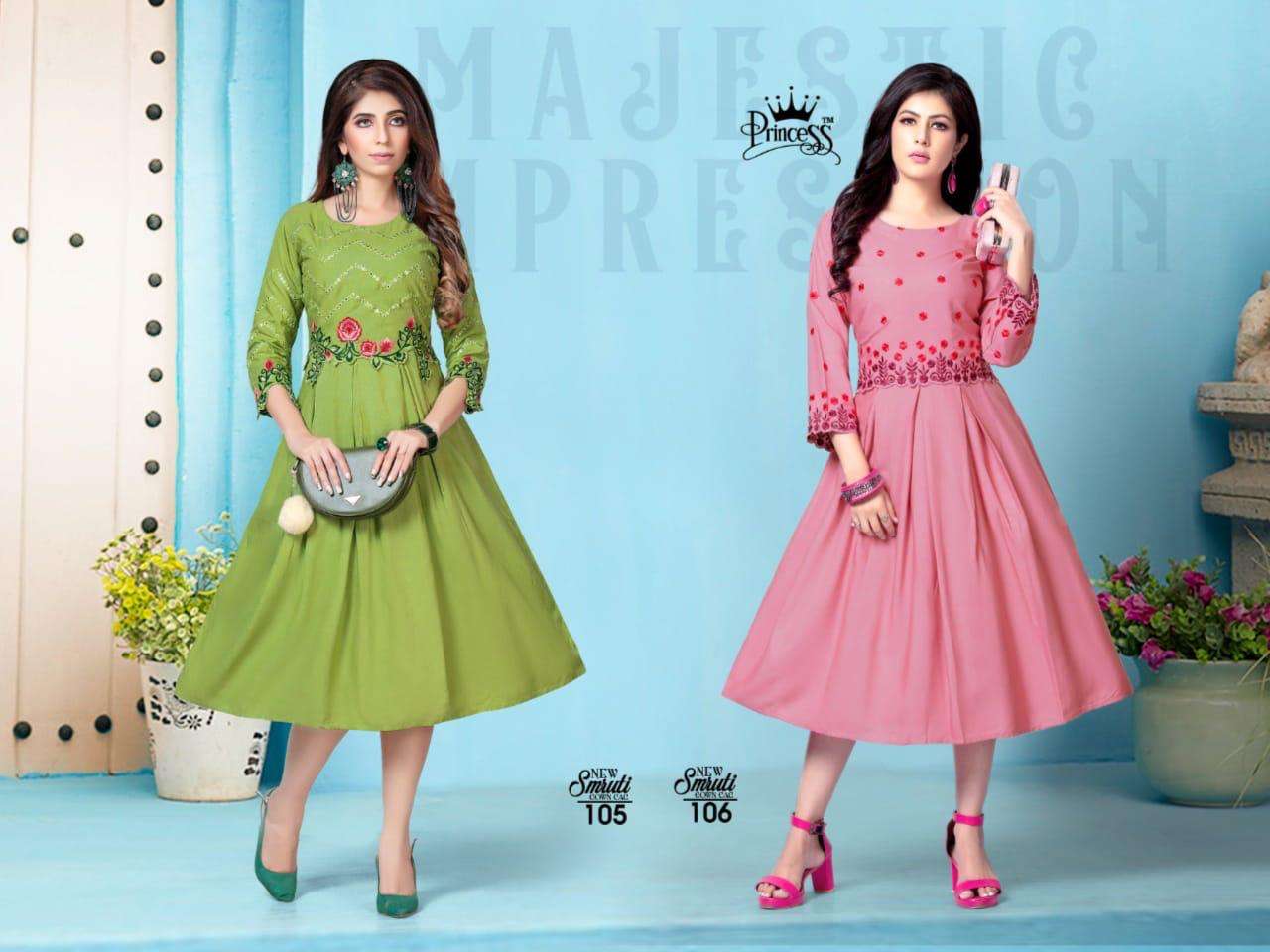 SMRUTI BY PRINCESS 101 TO 111 SERIES DESIGNER STYLISH FANCY COLORFUL BEAUTIFUL PARTY WEAR & ETHNIC WEAR COLLECTION RAYON PLAIN KURTIS AT WHOLESALE PRICE