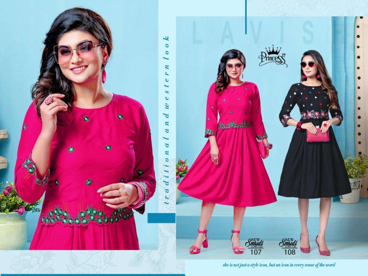 SMRUTI BY PRINCESS 101 TO 111 SERIES DESIGNER STYLISH FANCY COLORFUL BEAUTIFUL PARTY WEAR & ETHNIC WEAR COLLECTION RAYON PLAIN KURTIS AT WHOLESALE PRICE