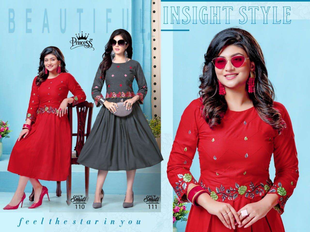 SMRUTI BY PRINCESS 101 TO 111 SERIES DESIGNER STYLISH FANCY COLORFUL BEAUTIFUL PARTY WEAR & ETHNIC WEAR COLLECTION RAYON PLAIN KURTIS AT WHOLESALE PRICE