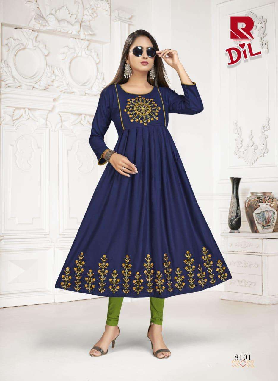 DIL BY RAASHI 8101 TO 8108 SERIES DESIGNER STYLISH FANCY COLORFUL BEAUTIFUL PARTY WEAR & ETHNIC WEAR COLLECTION RAYON EMBROIDERY KURTIS AT WHOLESALE PRICE