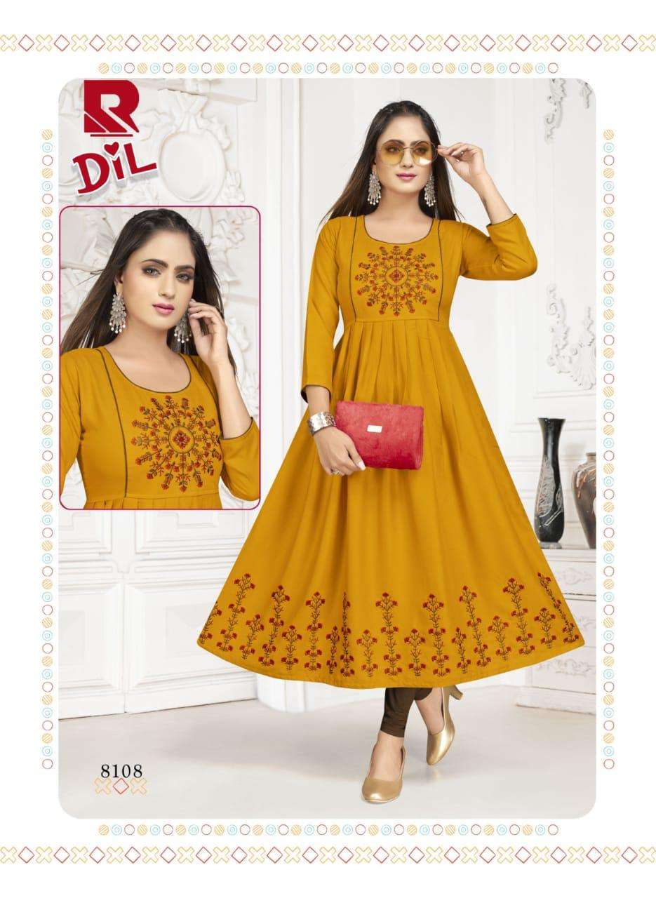 DIL BY RAASHI 8101 TO 8108 SERIES DESIGNER STYLISH FANCY COLORFUL BEAUTIFUL PARTY WEAR & ETHNIC WEAR COLLECTION RAYON EMBROIDERY KURTIS AT WHOLESALE PRICE