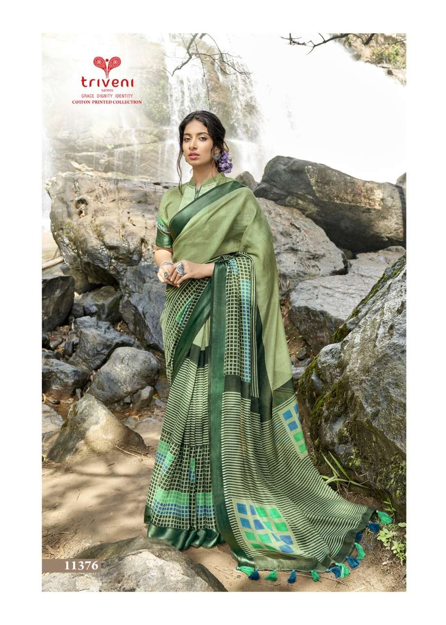 PANCHEE BY TRIVENI 11371 TO 11378 SERIES INDIAN TRADITIONAL WEAR COLLECTION BEAUTIFUL STYLISH FANCY COLORFUL PARTY WEAR & OCCASIONAL WEAR LINEN COTTON PRINT SAREES AT WHOLESALE PRICE
