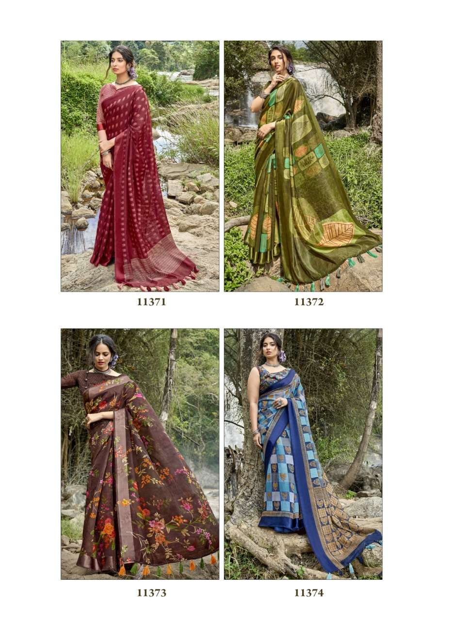 PANCHEE BY TRIVENI 11371 TO 11378 SERIES INDIAN TRADITIONAL WEAR COLLECTION BEAUTIFUL STYLISH FANCY COLORFUL PARTY WEAR & OCCASIONAL WEAR LINEN COTTON PRINT SAREES AT WHOLESALE PRICE