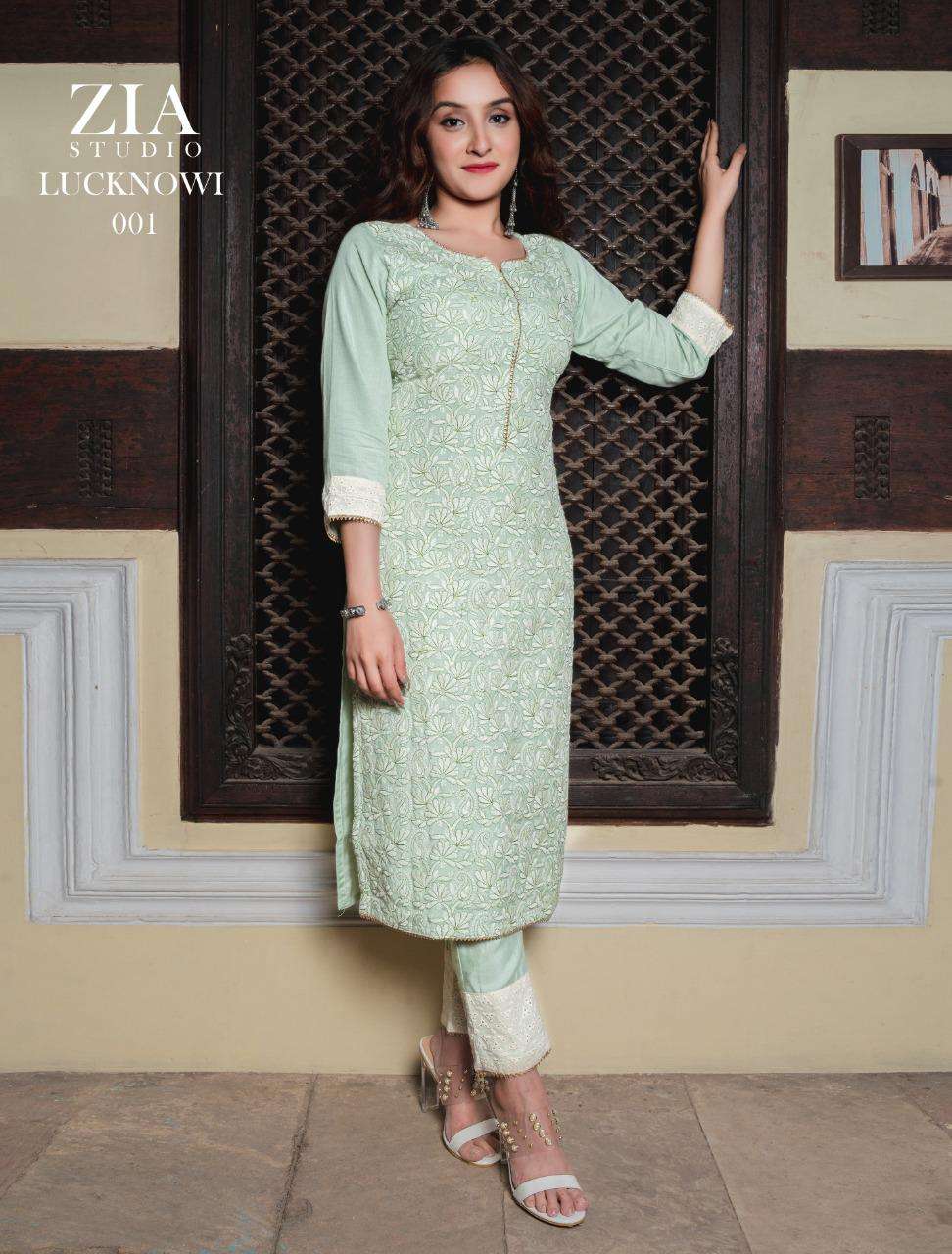 LUCKNOWI BY ZIA STUDIO 001 TO 004 SERIES DESIGNER STYLISH FANCY COLORFUL BEAUTIFUL PARTY WEAR & ETHNIC WEAR COLLECTION HEAVY RAYON FLEX/SLUB KURTIS AT WHOLESALE PRICE