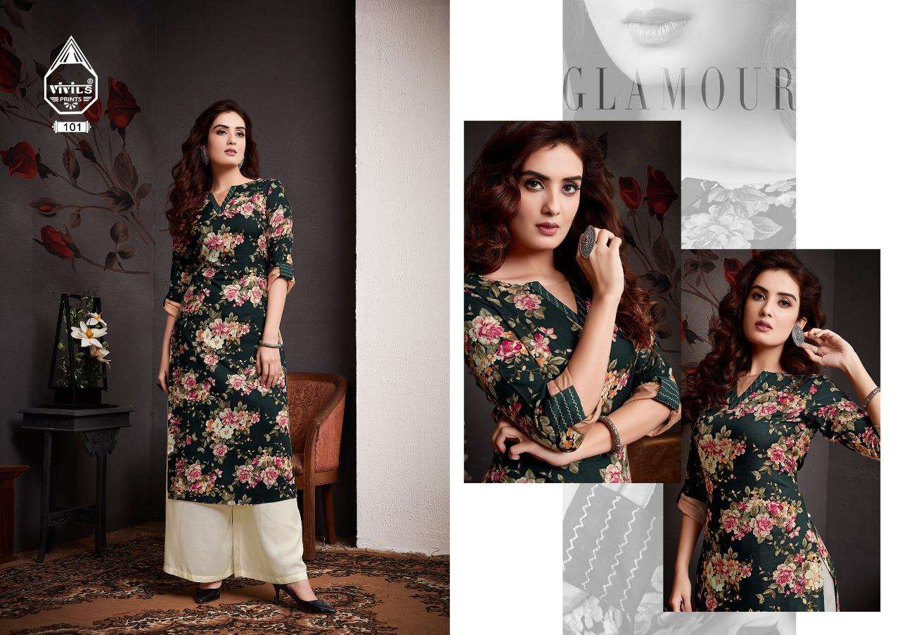 KAASH VOL-3 BY VIVILS PRINTS 101 TO 107 SERIES DESIGNER STYLISH FANCY COLORFUL BEAUTIFUL PARTY WEAR & ETHNIC WEAR COLLECTION RAYON EMBROIDERY KURTIS AT WHOLESALE PRICE
