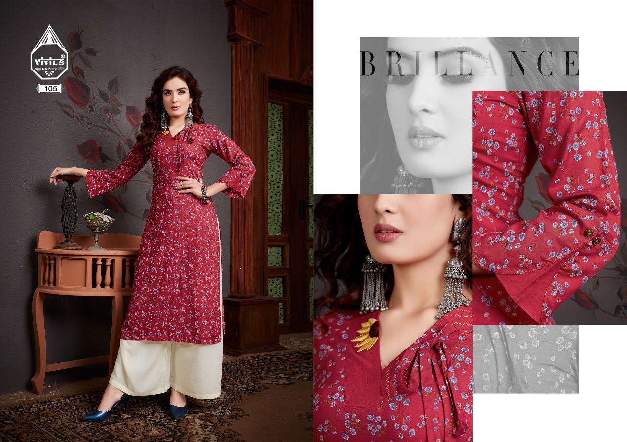 KAASH VOL-3 BY VIVILS PRINTS 101 TO 107 SERIES DESIGNER STYLISH FANCY COLORFUL BEAUTIFUL PARTY WEAR & ETHNIC WEAR COLLECTION RAYON EMBROIDERY KURTIS AT WHOLESALE PRICE