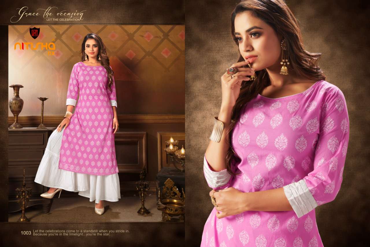 CHARKOL BY NITISHA NX 1001 TO 1004 SERIES DESIGNER STYLISH FANCY COLORFUL BEAUTIFUL PARTY WEAR & ETHNIC WEAR COLLECTION PURE COTTON KURTIS WITH BOTTOM AT WHOLESALE PRICE