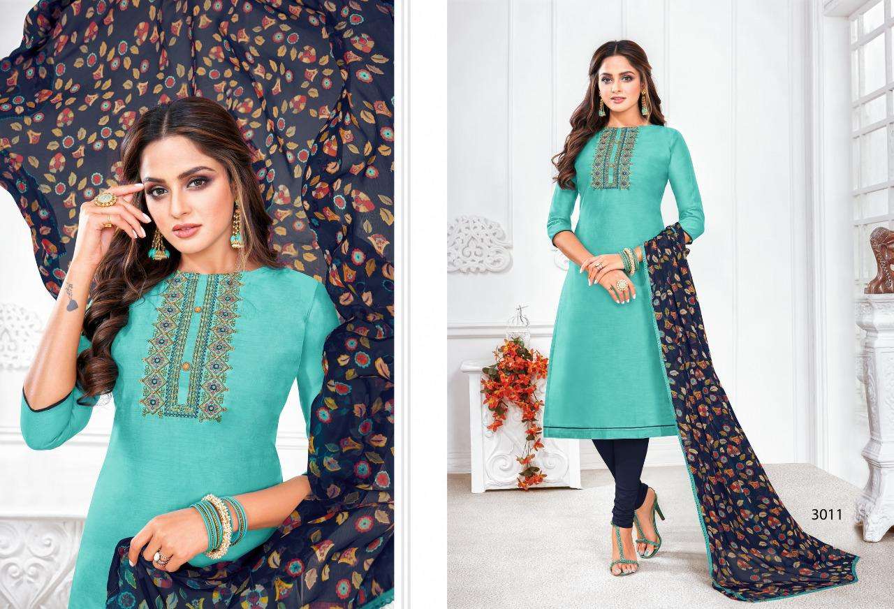 SUGAR N SPICE VOL-3 BY SHAGUN LIFESTYLE 3001 TO 3012 SERIES BEAUTIFUL SUITS COLORFUL STYLISH FANCY CASUAL WEAR & ETHNIC WEAR CHANDERI COTTON DRESSES AT WHOLESALE PRICE