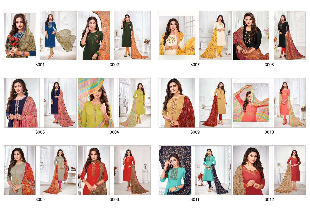 SUGAR N SPICE VOL-3 BY SHAGUN LIFESTYLE 3001 TO 3012 SERIES BEAUTIFUL SUITS COLORFUL STYLISH FANCY CASUAL WEAR & ETHNIC WEAR CHANDERI COTTON DRESSES AT WHOLESALE PRICE