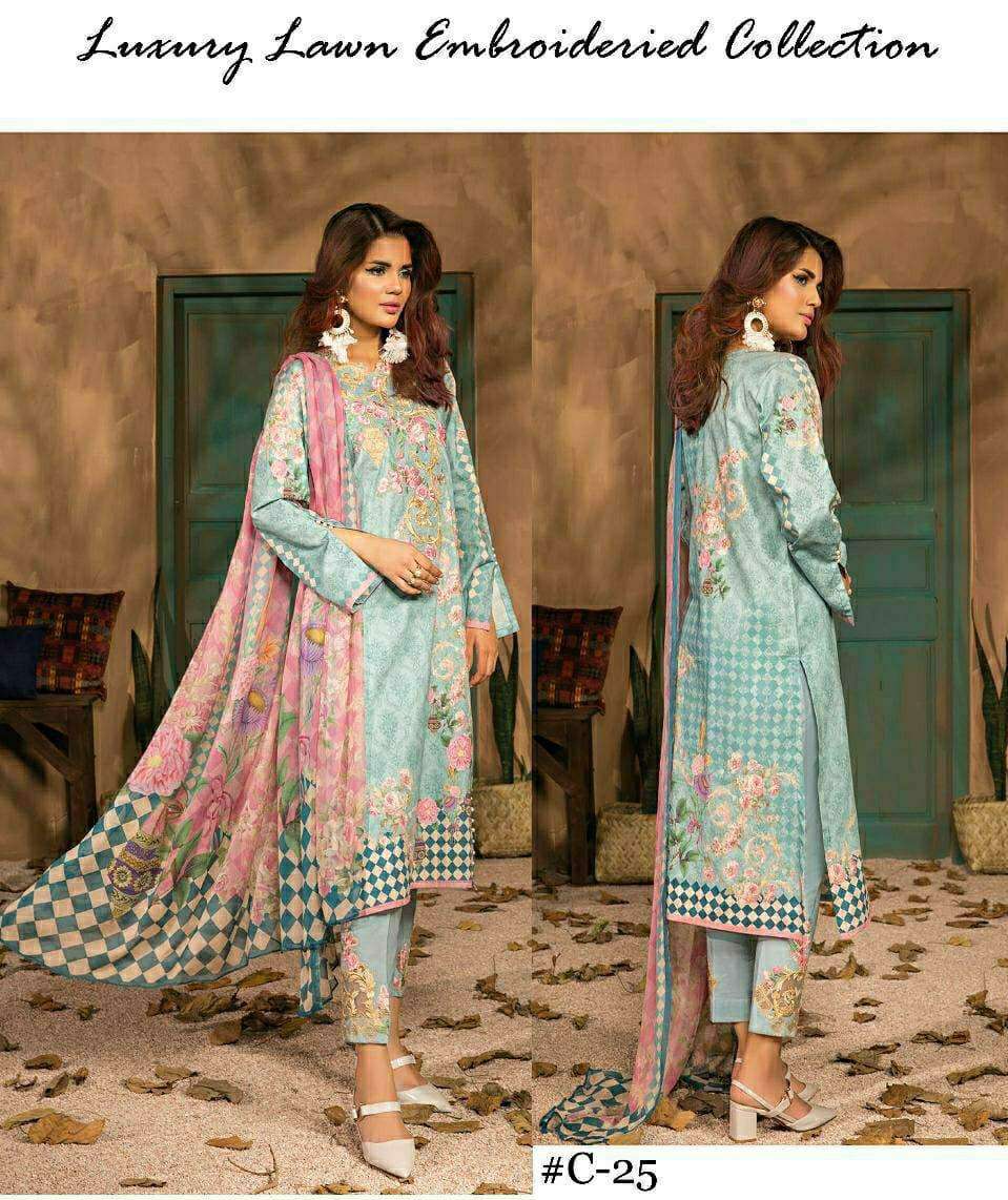 CS HIT DESIGN C-25 BY CS BEAUTIFUL STYLISH PAKISATNI SUITS FANCY COLORFUL CASUAL WEAR & ETHNIC WEAR & READY TO WEAR LUXURY LAWN COTTON PRINT WITH EMBROIDERY DRESSES AT WHOLESALE PRICE