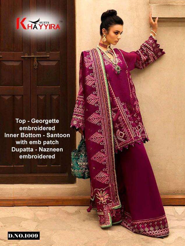 KHAYYIRA HIT DESIGN 1009 BY KHAYYIRA DESIGNER FESTIVE SUITS COLLECTION BEAUTIFUL STYLISH FANCY COLORFUL PARTY WEAR & OCCASIONAL WEAR GEORGETTE EMBROIDERED DRESSES AT WHOLESALE PRICE