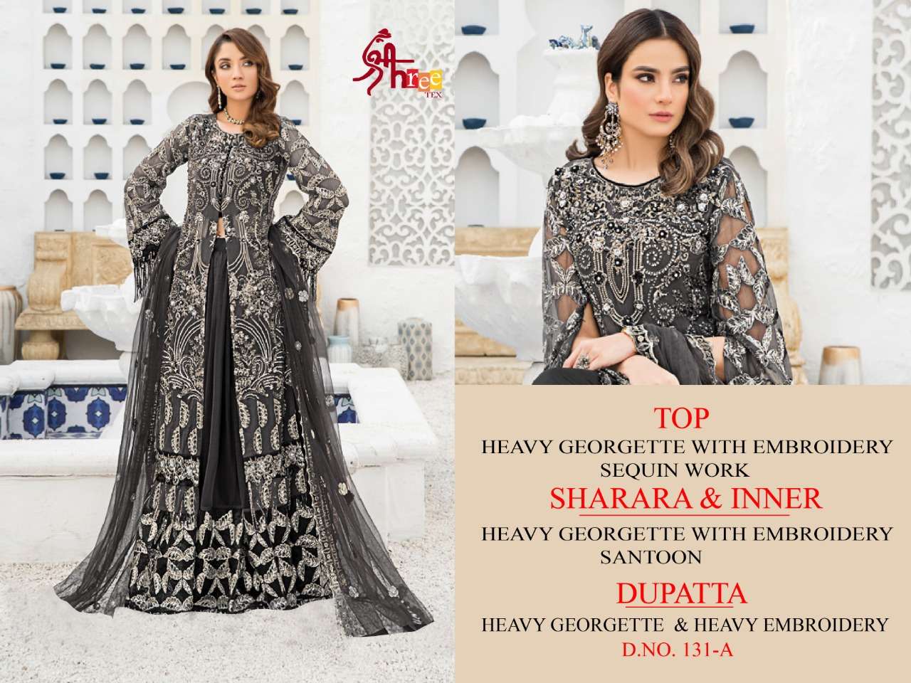 SHREE TEX HIT DESIGN 131 COLOURS BY SHREE TEX 131-A TO 131-D SERIES BEAUTIFUL STYLISH SUITS FANCY COLORFUL CASUAL WEAR & ETHNIC WEAR & READY TO WEAR HEAVY GEORGETTE EMBROIDERY DRESSES AT WHOLESALE PRICE