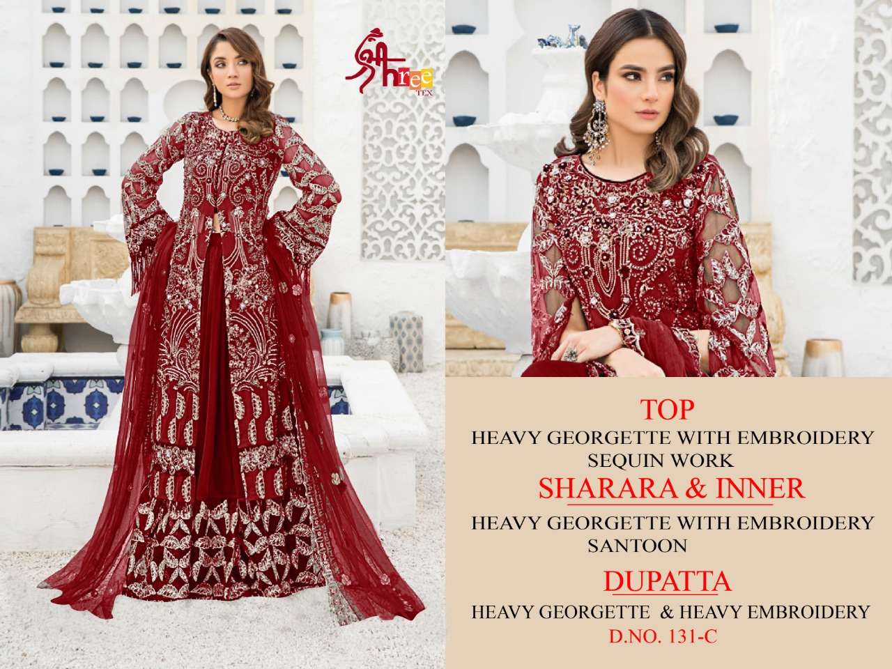 SHREE TEX HIT DESIGN 131 COLOURS BY SHREE TEX 131-A TO 131-D SERIES BEAUTIFUL STYLISH SUITS FANCY COLORFUL CASUAL WEAR & ETHNIC WEAR & READY TO WEAR HEAVY GEORGETTE EMBROIDERY DRESSES AT WHOLESALE PRICE