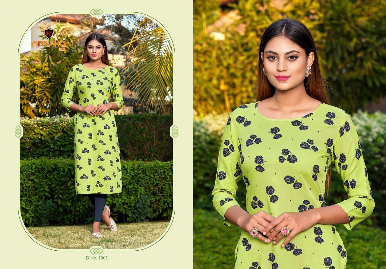 KITAB BY NITISHA NX 1001 TO 1005 SERIES DESIGNER STYLISH FANCY COLORFUL BEAUTIFUL PARTY WEAR & ETHNIC WEAR COLLECTION RAYON PRINT WITH WORK KURTIS AT WHOLESALE PRICE