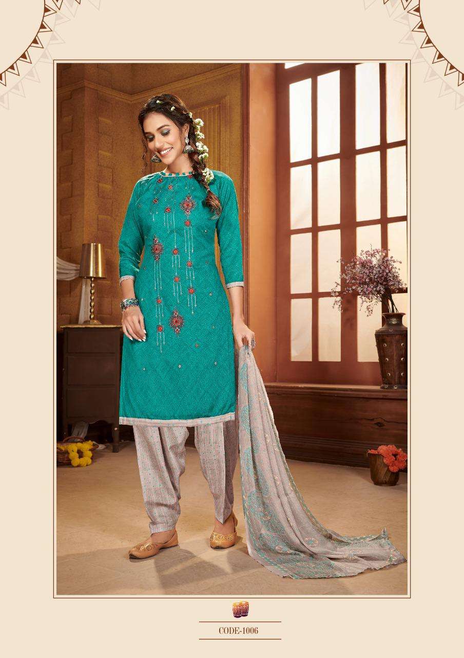 KUDI PATOLA BY ROLI MOLI 1001 TO 1008 SERIES BEAUTIFUL SUITS COLORFUL STYLISH FANCY CASUAL WEAR & ETHNIC WEAR COTTON NAGITIVE PRINT WITH EMBROIDERY WORK DRESSES AT WHOLESALE PRICE