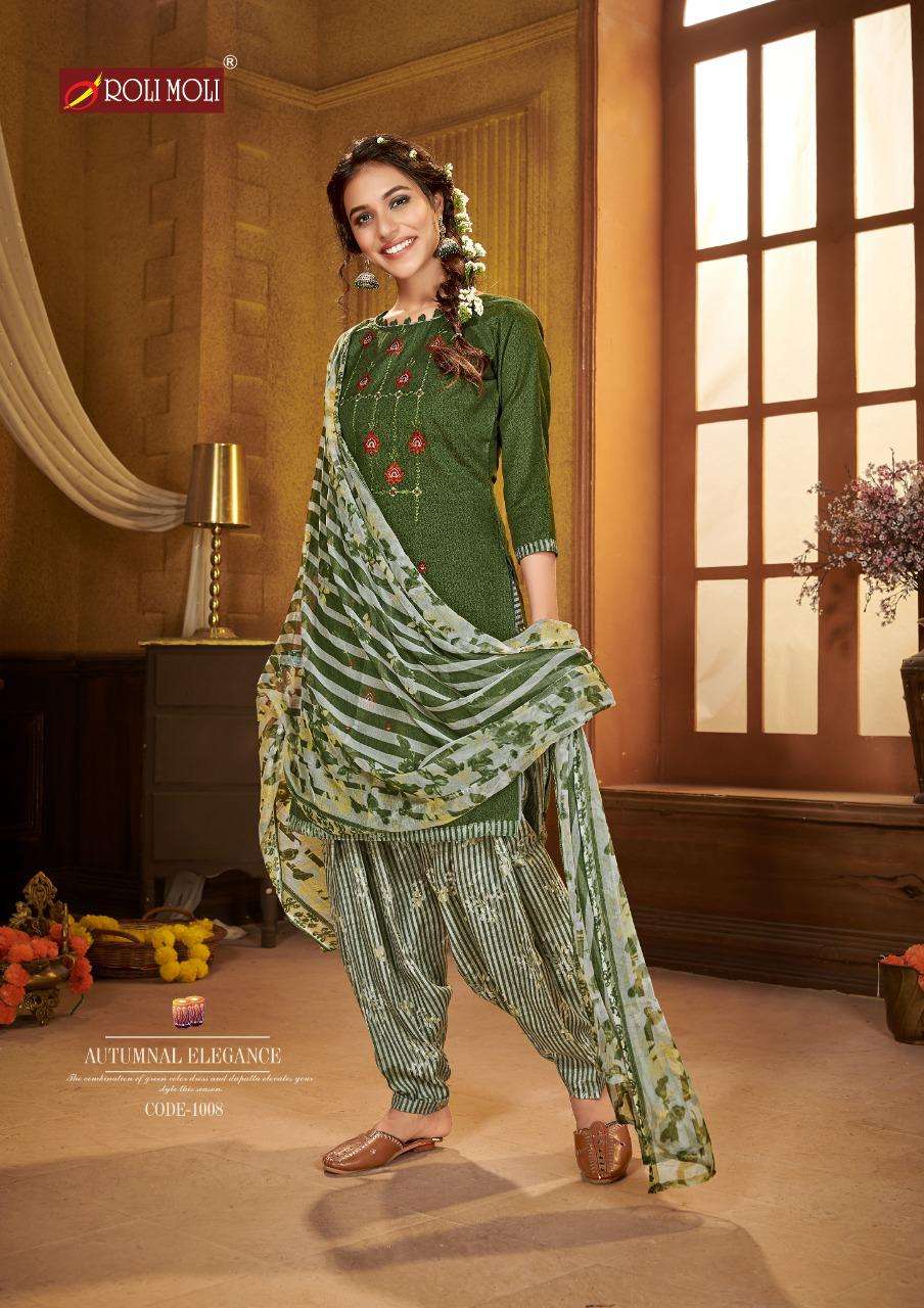 KUDI PATOLA BY ROLI MOLI 1001 TO 1008 SERIES BEAUTIFUL SUITS COLORFUL STYLISH FANCY CASUAL WEAR & ETHNIC WEAR COTTON NAGITIVE PRINT WITH EMBROIDERY WORK DRESSES AT WHOLESALE PRICE