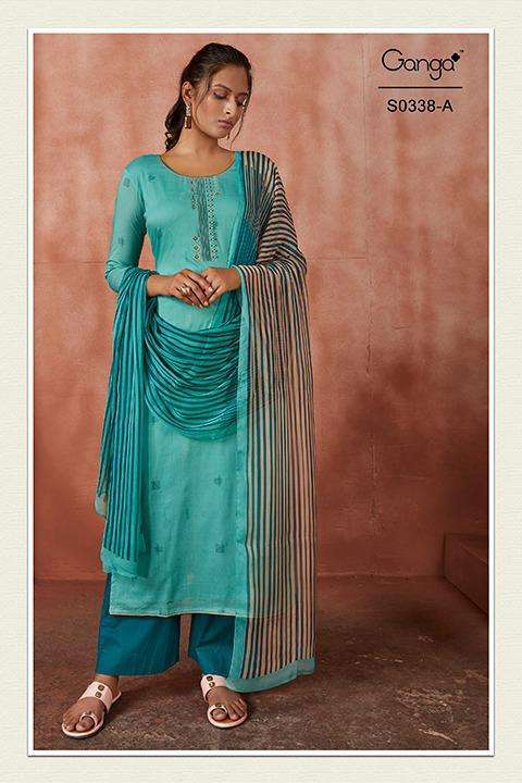 HANA-338 BY GANGA FASHION 338-A TO 338-D SERIES BEAUTIFUL SUITS COLORFUL STYLISH FANCY CASUAL WEAR & ETHNIC WEAR SUPERIOR COTTON LAWN PRINT WITH EMBROIDERED DRESSES AT WHOLESALE PRICE