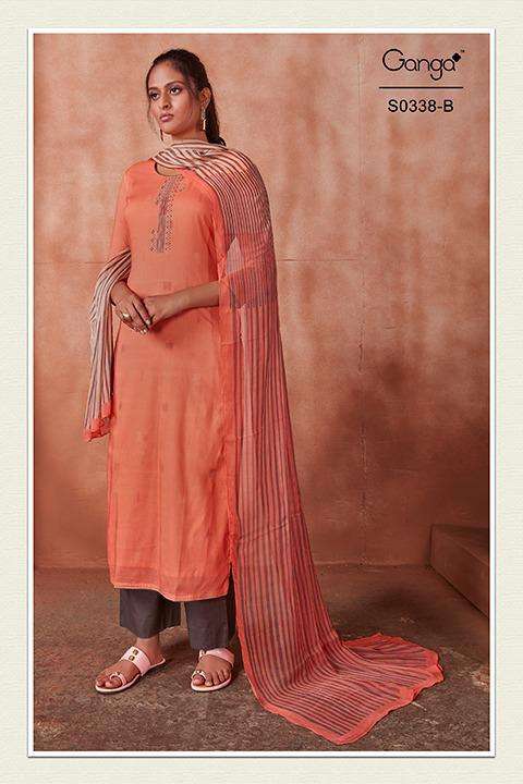 HANA-338 BY GANGA FASHION 338-A TO 338-D SERIES BEAUTIFUL SUITS COLORFUL STYLISH FANCY CASUAL WEAR & ETHNIC WEAR SUPERIOR COTTON LAWN PRINT WITH EMBROIDERED DRESSES AT WHOLESALE PRICE