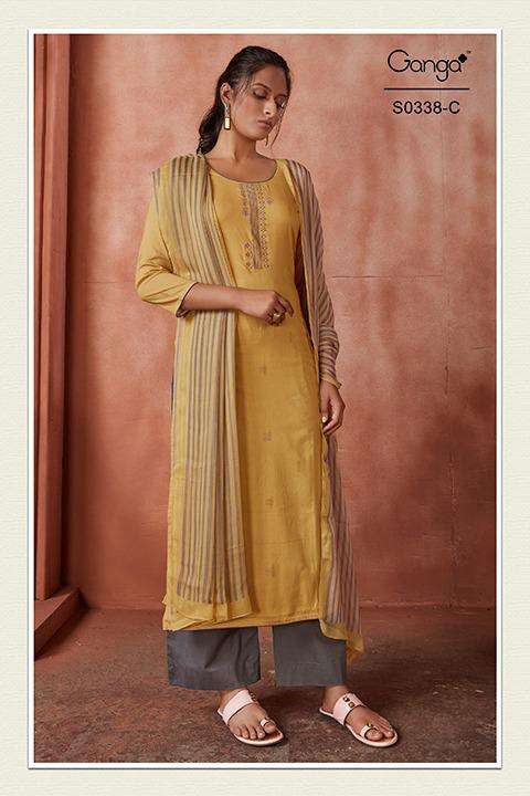HANA-338 BY GANGA FASHION 338-A TO 338-D SERIES BEAUTIFUL SUITS COLORFUL STYLISH FANCY CASUAL WEAR & ETHNIC WEAR SUPERIOR COTTON LAWN PRINT WITH EMBROIDERED DRESSES AT WHOLESALE PRICE