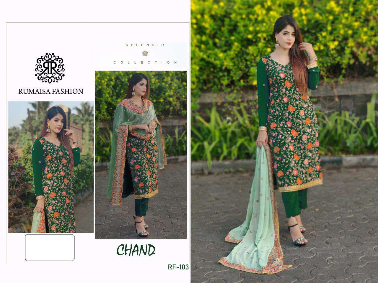 CHAND BY RUMAISHA FASHION PAKISTANI SUITS BEAUTIFUL FANCY COLORFUL STYLISH PARTY WEAR & OCCASIONAL WEAR HEAVY GEORGETTE EMBROIDERED DRESSES AT WHOLESALE PRICE