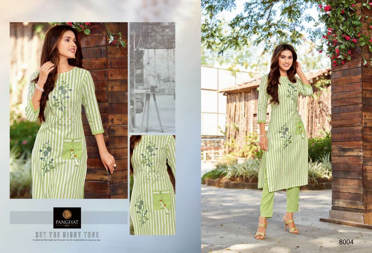 PIHOO BY PANGHAT NX 8001 TO 8007 SERIES DESIGNER STYLISH FANCY COLORFUL BEAUTIFUL PARTY WEAR & ETHNIC WEAR COLLECTION WEAVING COTTON EMBROIDERY KURTIS WITH BOTTOM AT WHOLESALE PRICE