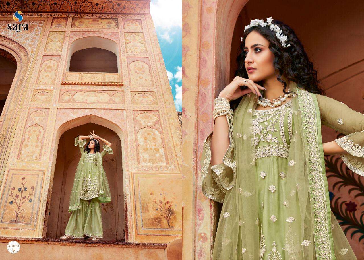 HEER BY SARA TRENDZ 1007 TO 1010 SERIES BEAUTIFUL STYLISH SHARARA SUITS FANCY COLORFUL CASUAL WEAR & ETHNIC WEAR & READY TO WEAR BUTTERFLY NET EMBROIDERED DRESSES AT WHOLESALE PRICE