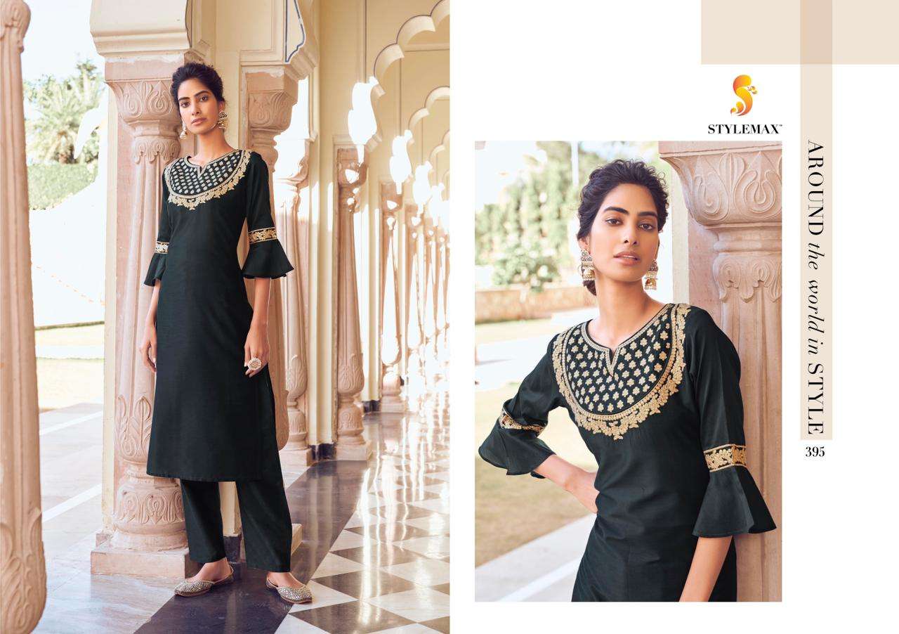 AMEERA BY STYLEMAX 391 TO 397 SERIES DESIGNER STYLISH FANCY COLORFUL BEAUTIFUL PARTY WEAR & ETHNIC WEAR COLLECTION PURE VISCOSE EMBROIDERY KURTIS WITH BOTTOM AT WHOLESALE PRICE