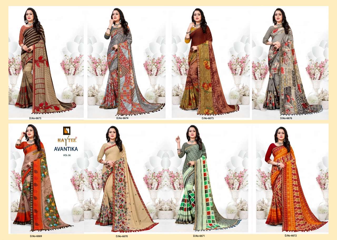 AVANTIKA VOL-36 BY HAYTEE 6669 TO 6676 SERIES INDIAN TRADITIONAL WEAR COLLECTION BEAUTIFUL STYLISH FANCY COLORFUL PARTY WEAR & OCCASIONAL WEAR HEAVY RENIAL PRINT SAREES AT WHOLESALE PRICE