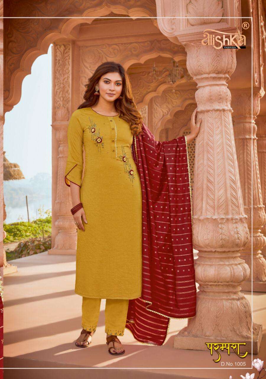 PARAMPARA BY ALISHKA FASHION 1001 TO 1006 SERIES BEAUTIFUL SUITS COLORFUL STYLISH FANCY CASUAL WEAR & ETHNIC WEAR SILK WITH HANDWORK DRESSES AT WHOLESALE PRICE