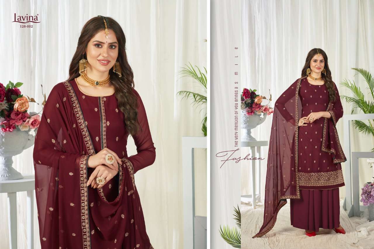 LAVINA VOL-128 BY LAVINA 128-001 TO 128-006 SERIES BEAUTIFUL PAKISTANI SUITS COLORFUL STYLISH FANCY CASUAL WEAR & ETHNIC WEAR GEORGETTE EMBROIDERED DRESSES AT WHOLESALE PRICE