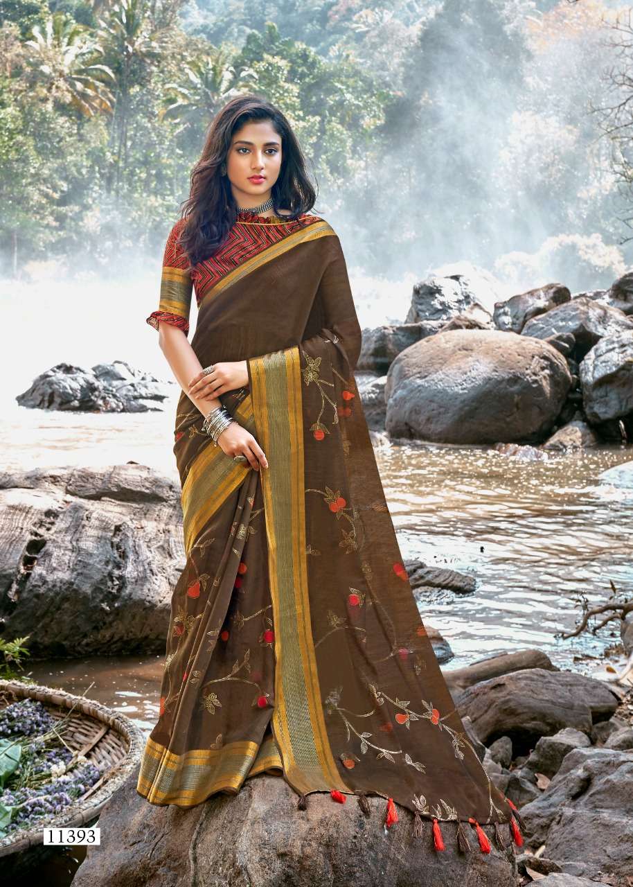 UPASANA BY TRIVENI 11391 TO 11398 SERIES INDIAN TRADITIONAL WEAR COLLECTION BEAUTIFUL STYLISH FANCY COLORFUL PARTY WEAR & OCCASIONAL WEAR COTTON LINEN SAREES AT WHOLESALE PRICE