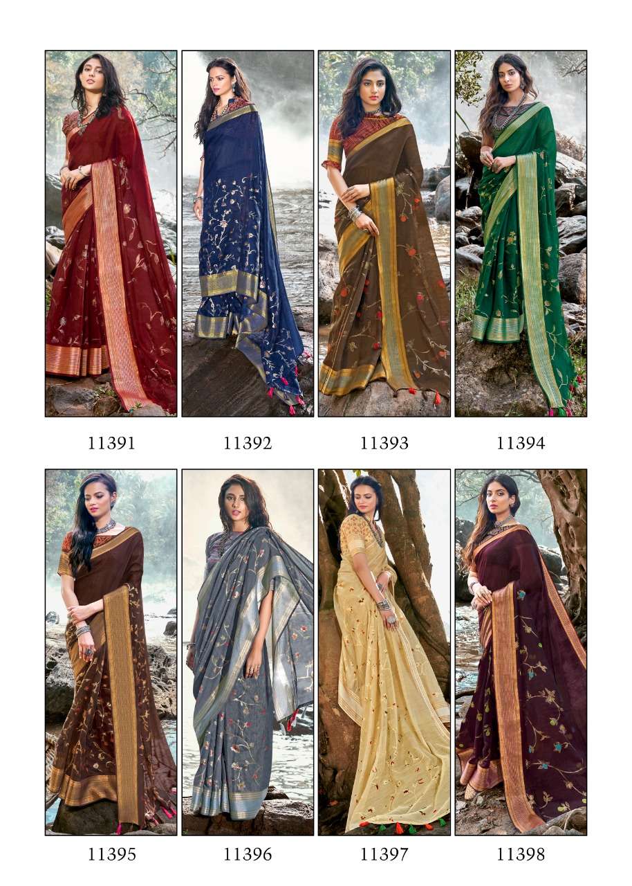 UPASANA BY TRIVENI 11391 TO 11398 SERIES INDIAN TRADITIONAL WEAR COLLECTION BEAUTIFUL STYLISH FANCY COLORFUL PARTY WEAR & OCCASIONAL WEAR COTTON LINEN SAREES AT WHOLESALE PRICE