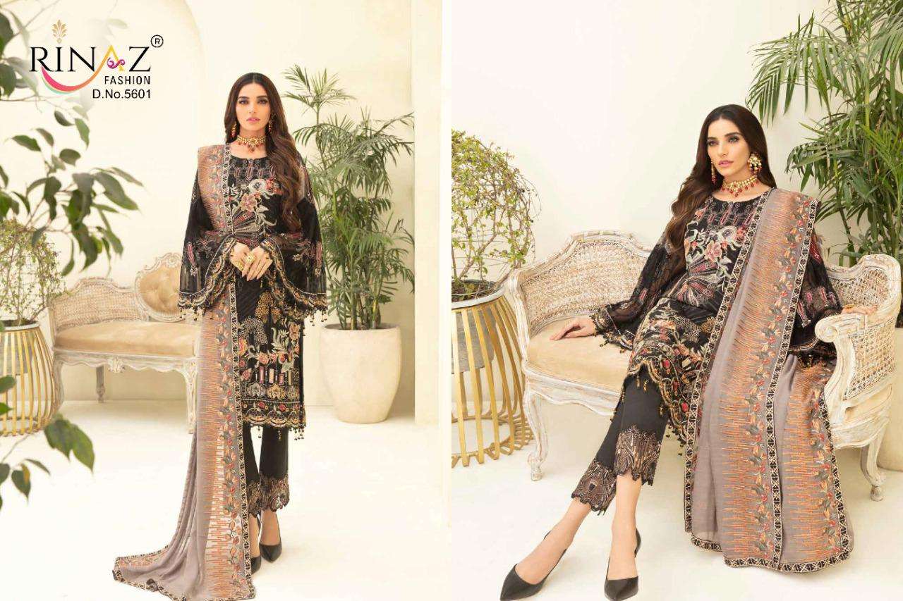 RAMSHA VOL-5 BY RINAZ FASHION 5601 TO 5605 SERIES PAKISTANI SUITS BEAUTIFUL FANCY COLORFUL STYLISH PARTY WEAR & OCCASIONAL WEAR FAUX GEORGETTE EMBROIDERED DRESSES AT WHOLESALE PRICE