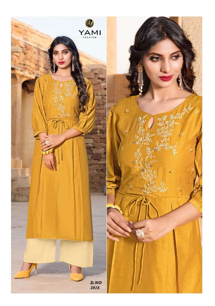 RESHAMI VOL-2 BY YAMI FASHION 3911 TO 3916 SERIES DESIGNER STYLISH FANCY COLORFUL BEAUTIFUL PARTY WEAR & ETHNIC WEAR COLLECTION VISCOSE EMBROIDERY KURTIS WITH BOTTOM AT WHOLESALE PRICE