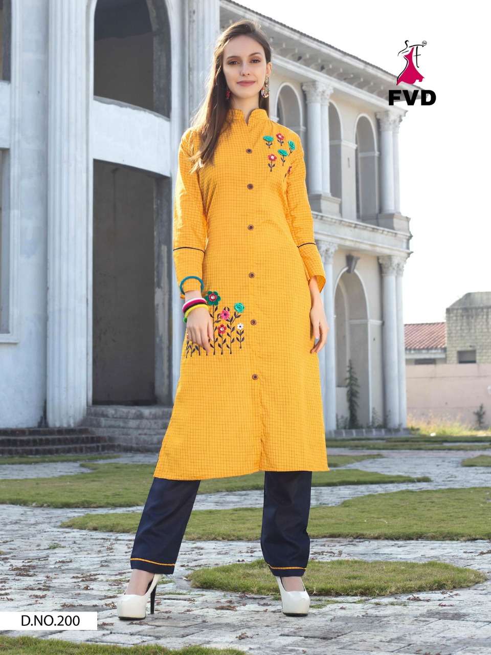 CITY GIRL VOL-3 BY FVD 197 TO 203 SERIES BEAUTIFUL COLORFUL STYLISH FANCY PARTY WEAR & ETHNIC WEAR & READY TO WEAR KHADI COTTON KURTIS WITH BOTTOM AT WHOLESALE PRICE